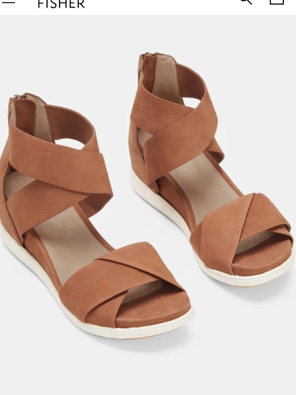 Eileen Fisher Viv Tumbled Nubuck Wedge Sandals Tan,8